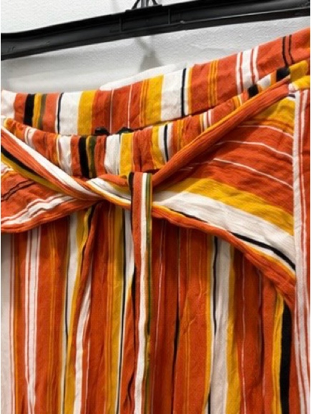 Simplee Striped Wide Leg Pants Orange Tie Waist Tassel Boho Size Large - Picture 4 of 6